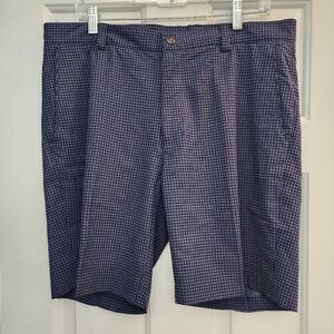 Peter Millar Shackleford Hybrid Short 9" Size 35 Blue Plaid Polyester/Spandex